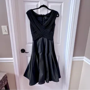 ⭐️ Adrianna Papell Women's Black Satiny Fit &amp; Flare Pleated Cocktail Party Dress