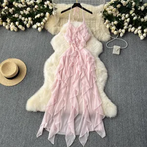 - Pink irregular ruffled holiday fairy dress GEU1101