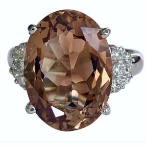 10.78 Carat Natural Imperial Topaz Diamond Estate Platinum Ring