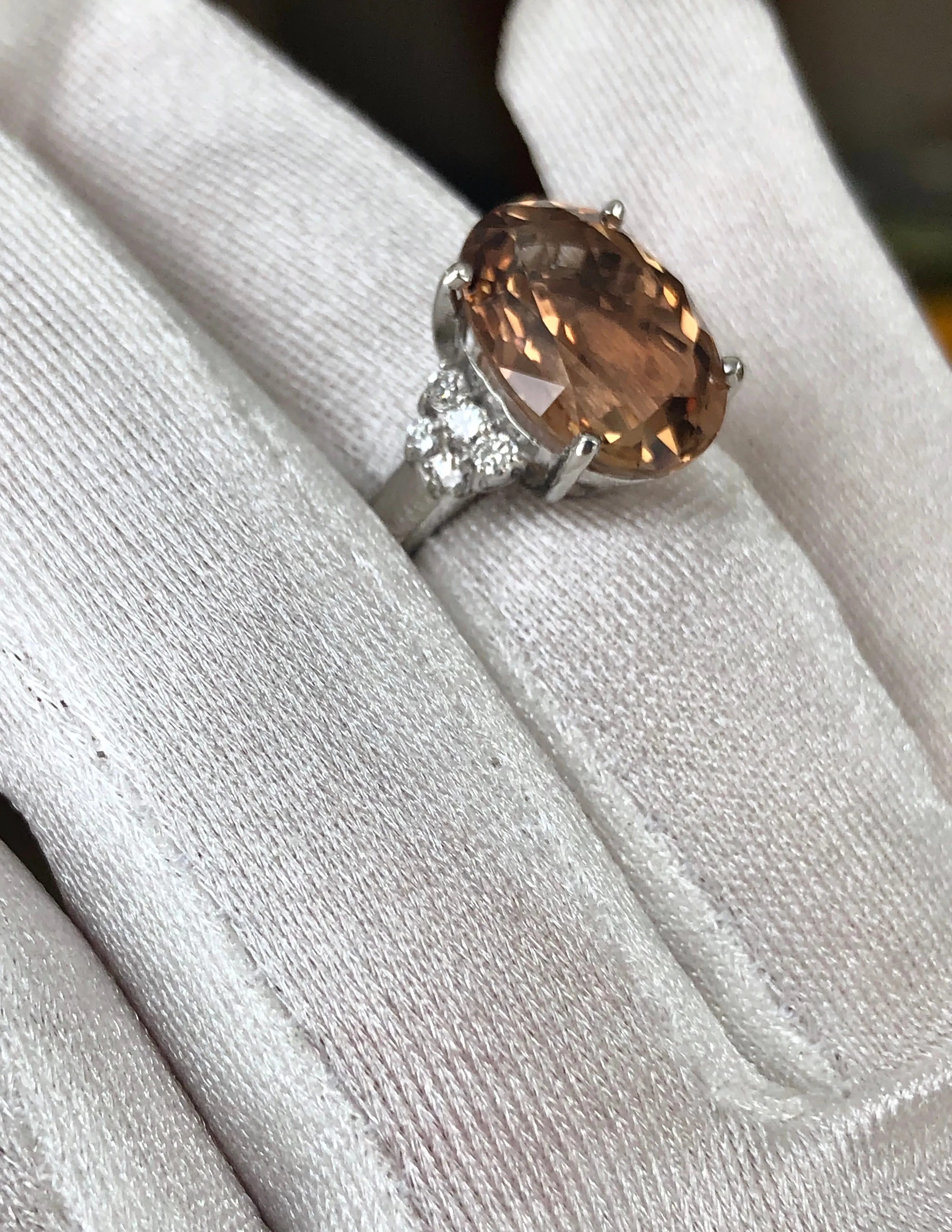 10.78 Carat Natural Imperial Topaz Diamond Estate Platinum Ring