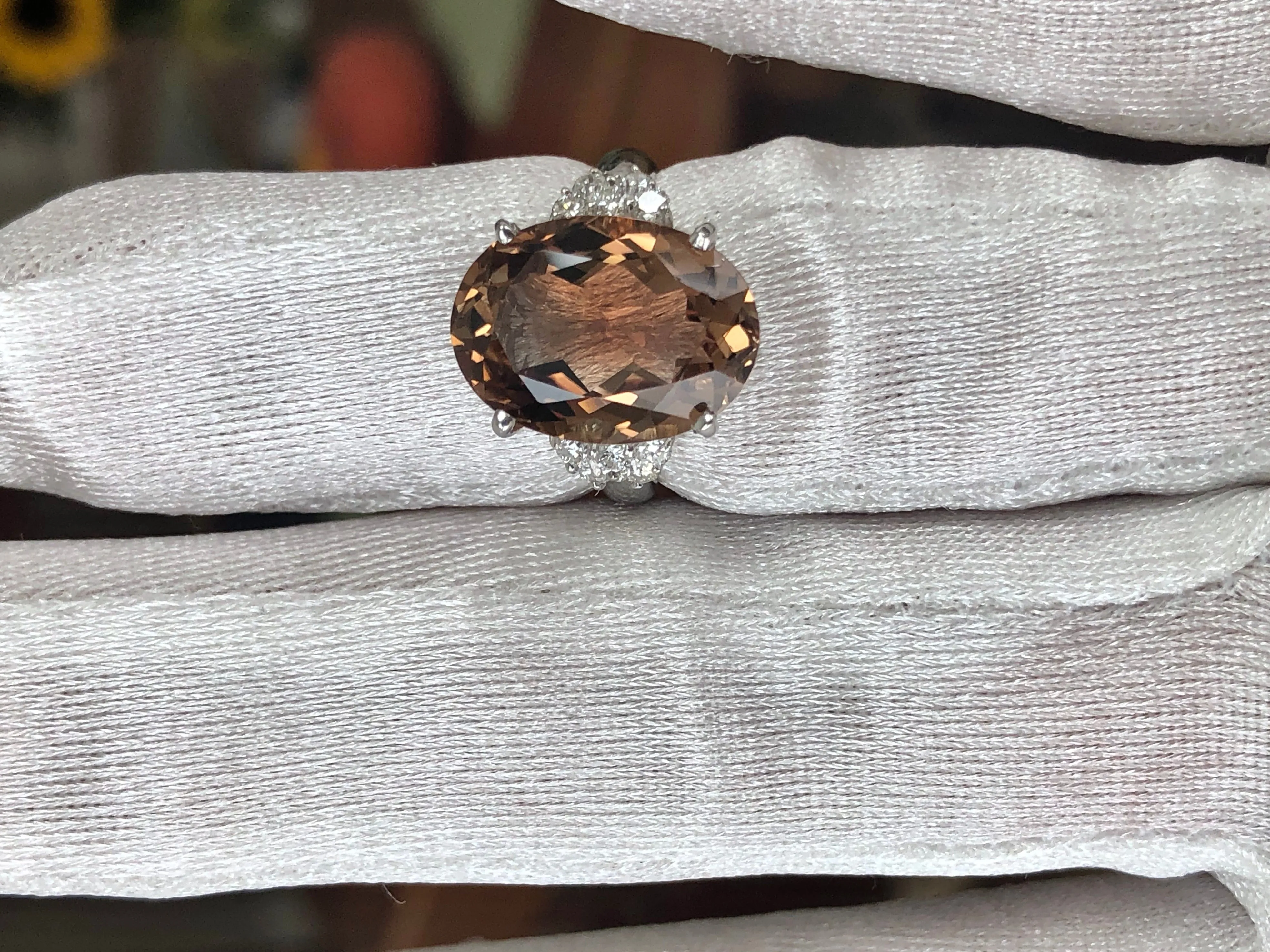 10.78 Carat Natural Imperial Topaz Diamond Estate Platinum Ring