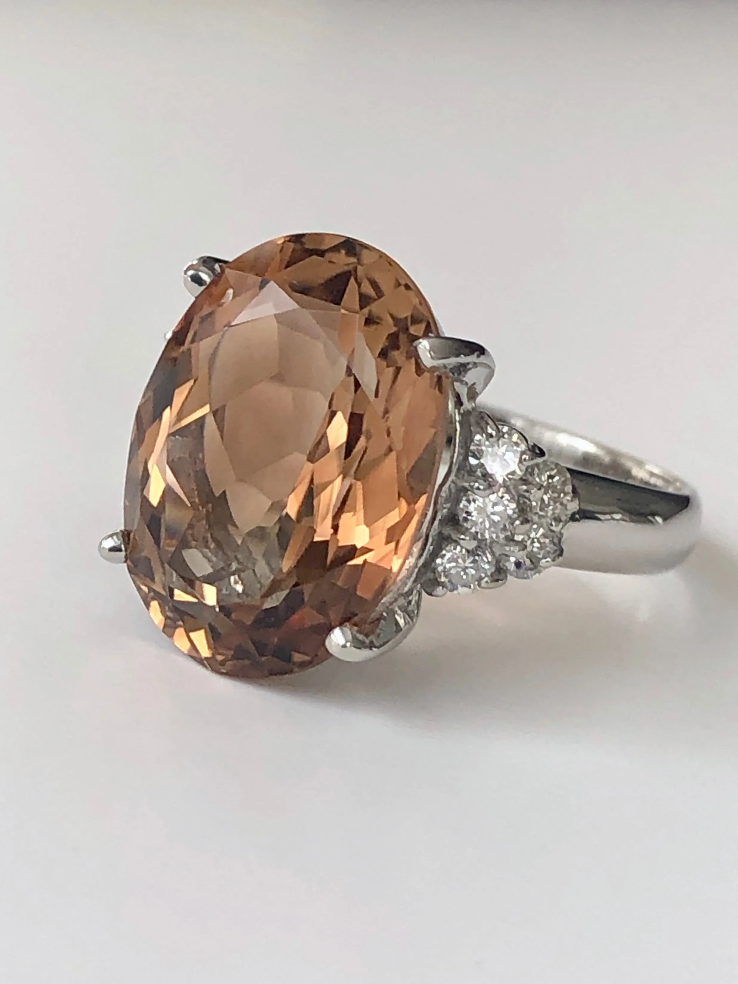 10.78 Carat Natural Imperial Topaz Diamond Estate Platinum Ring