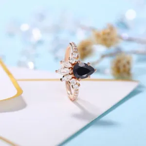 14K Rose Gold Pear Cut Onyx Cocktail Ring