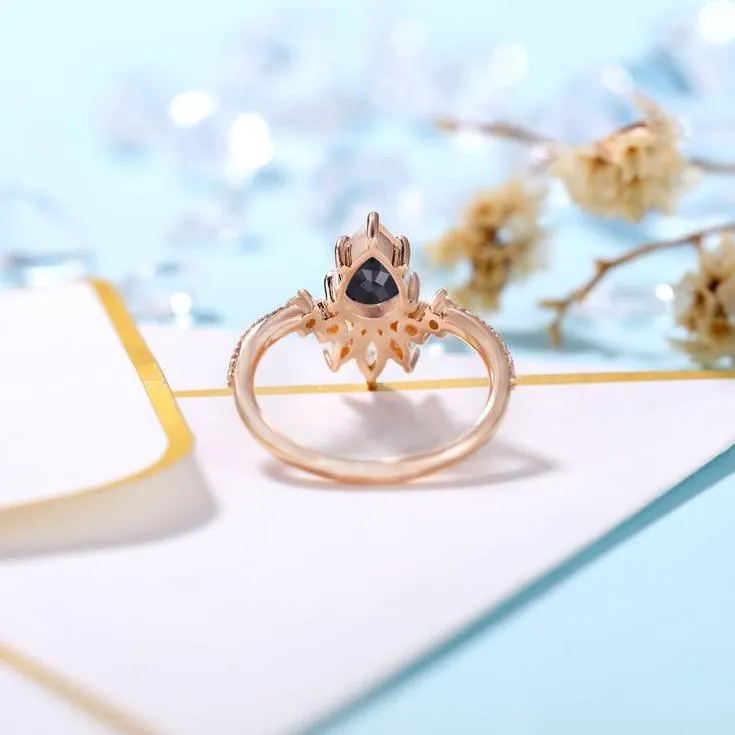 14K Rose Gold Pear Cut Onyx Cocktail Ring