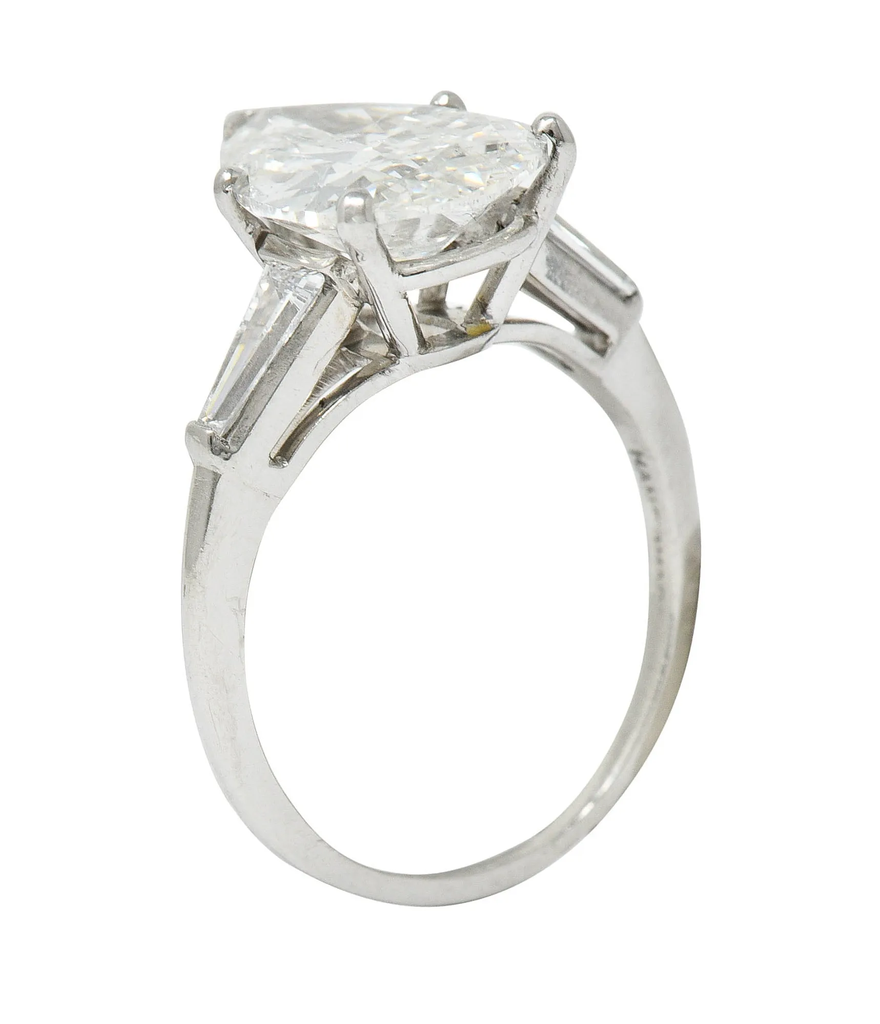 1950's Mid-Century 4.39 CTW Pear Cut Diamond Platinum Engagement Ring GIA