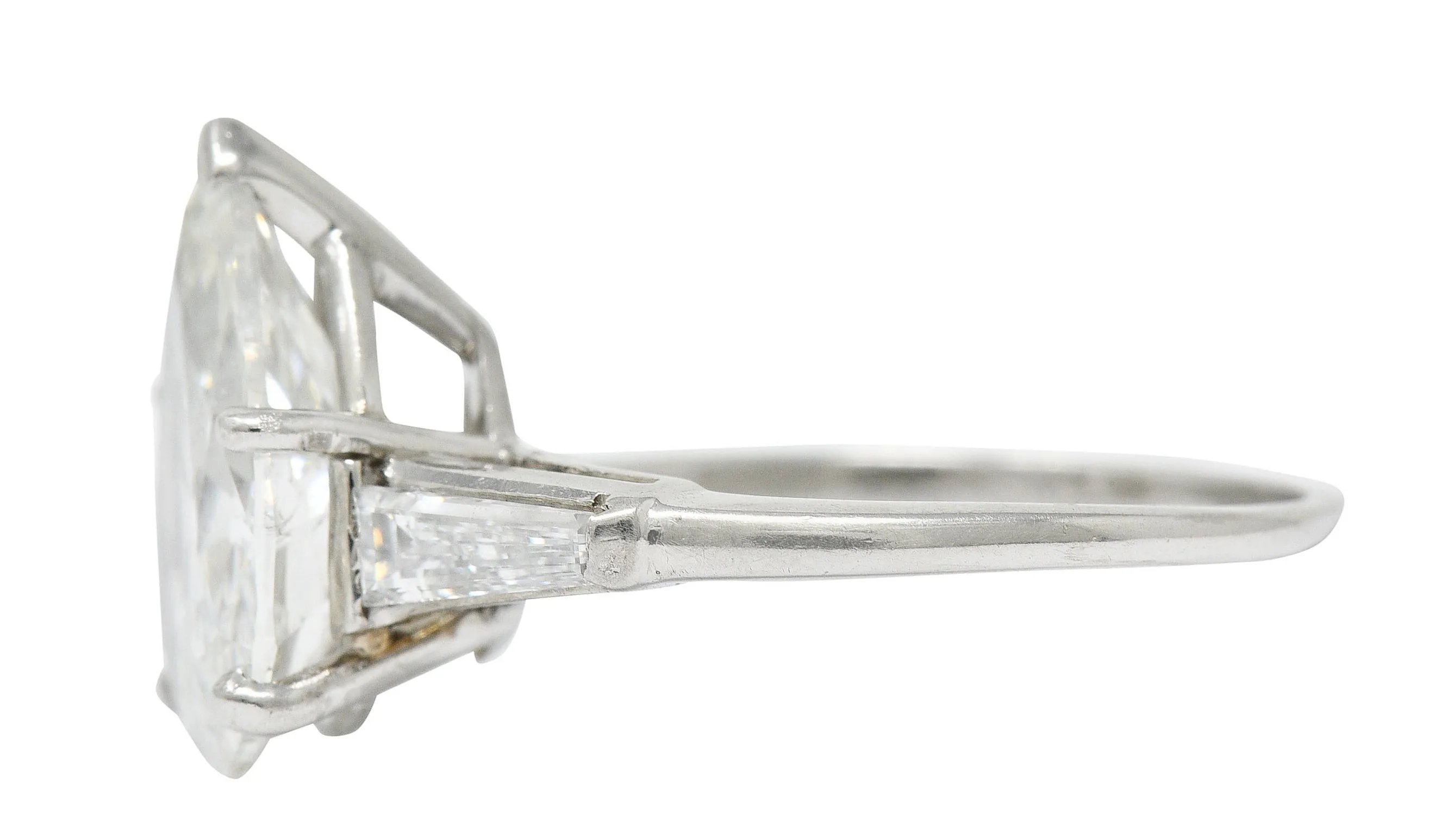 1950's Mid-Century 4.39 CTW Pear Cut Diamond Platinum Engagement Ring GIA