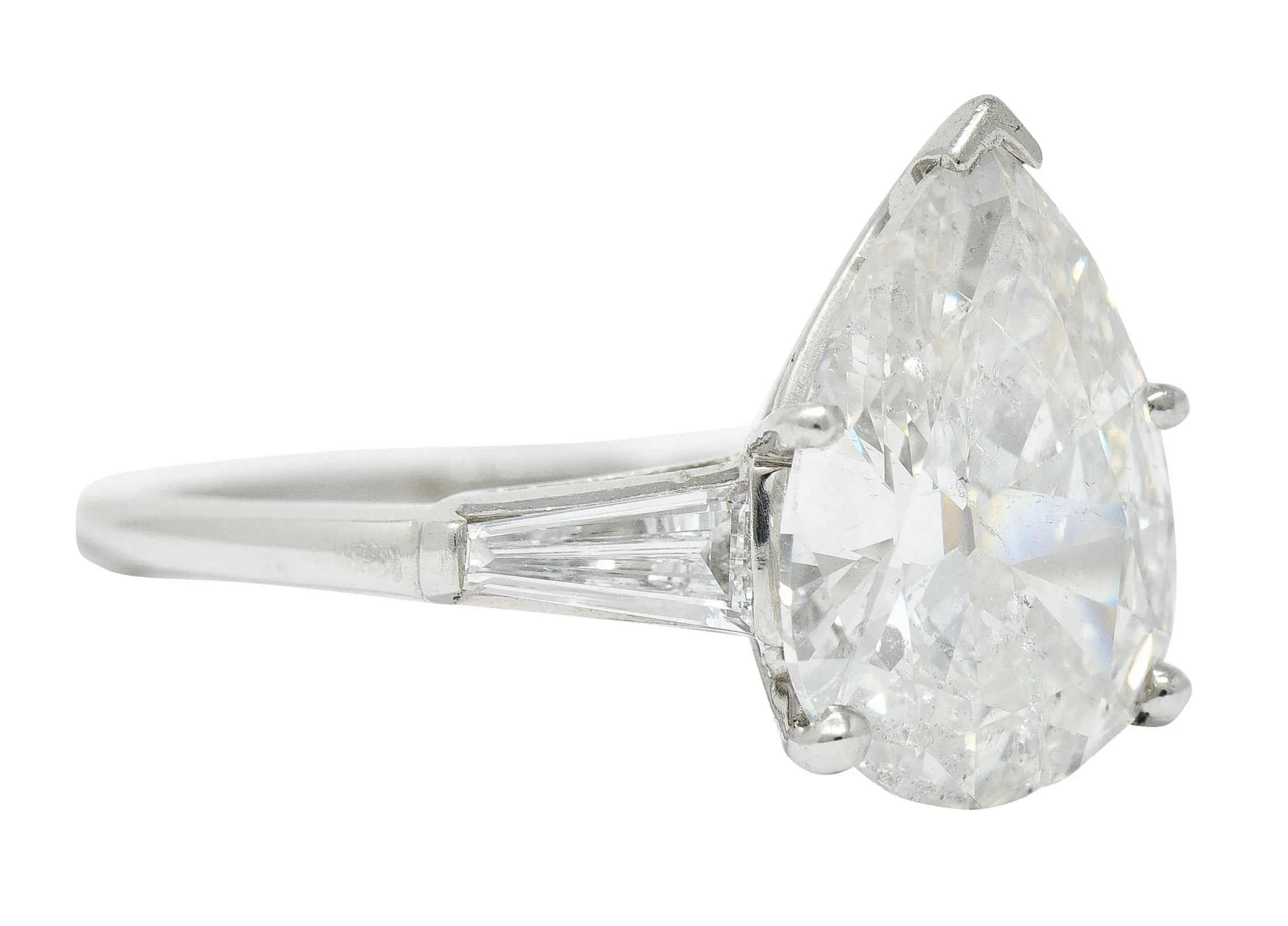 1950's Mid-Century 4.39 CTW Pear Cut Diamond Platinum Engagement Ring GIA
