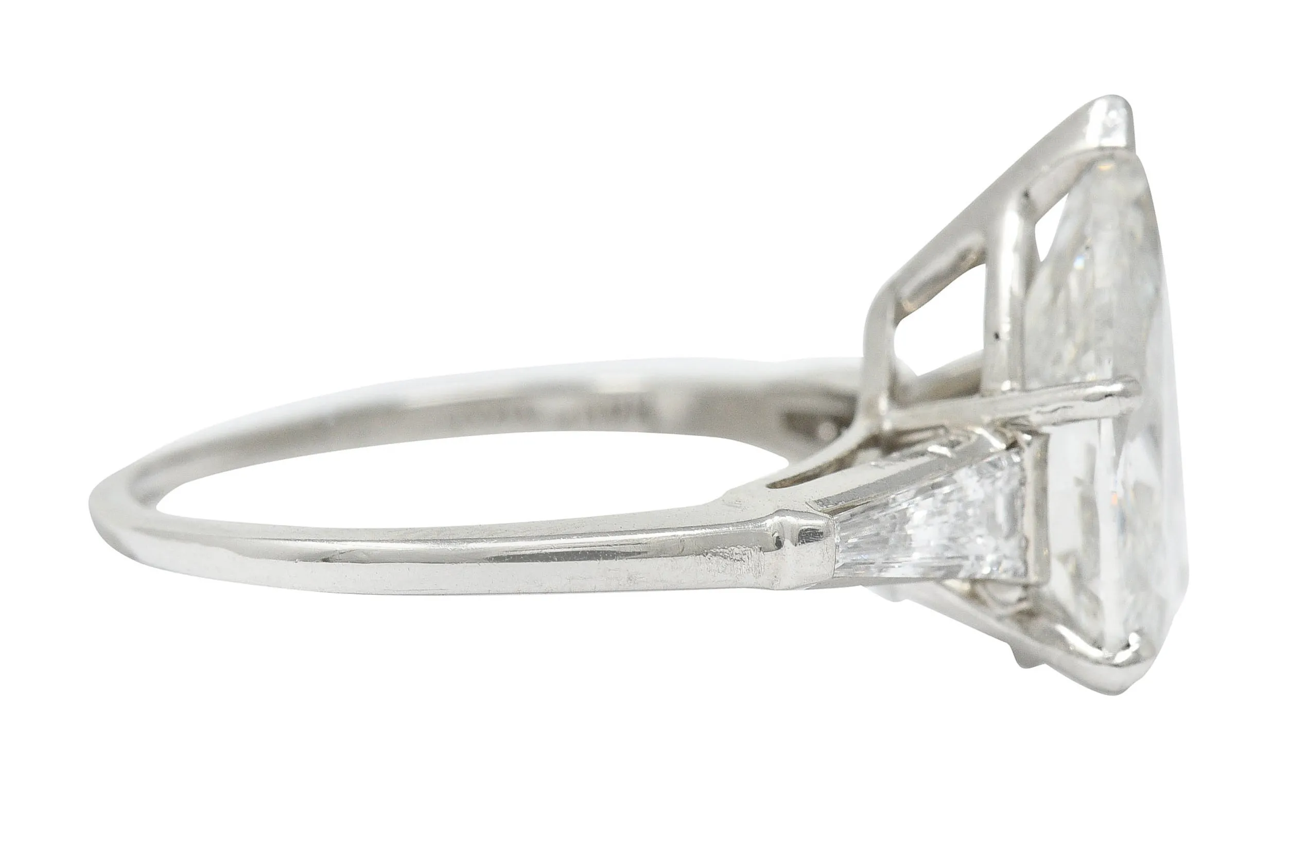 1950's Mid-Century 4.39 CTW Pear Cut Diamond Platinum Engagement Ring GIA