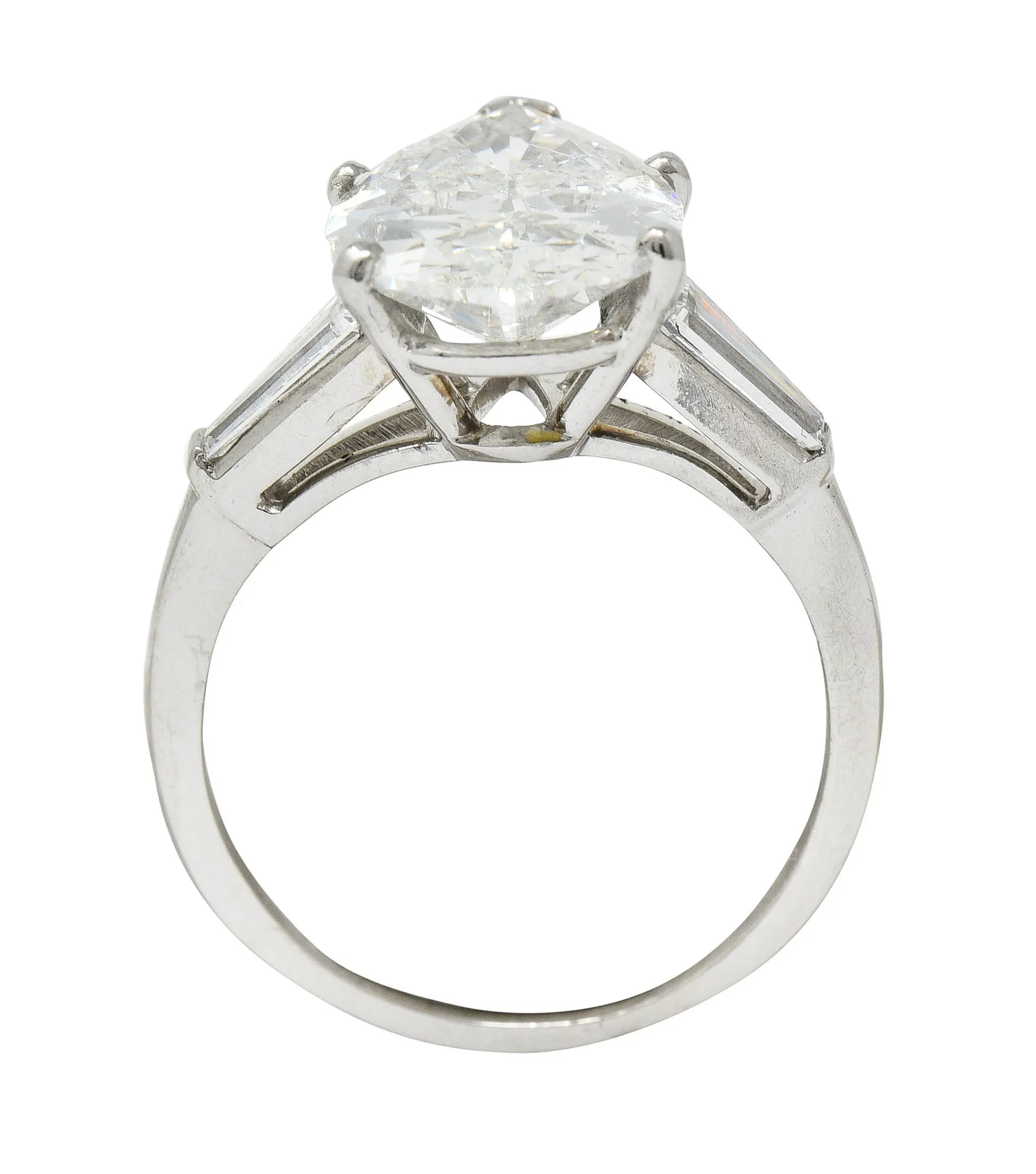 1950's Mid-Century 4.39 CTW Pear Cut Diamond Platinum Engagement Ring GIA