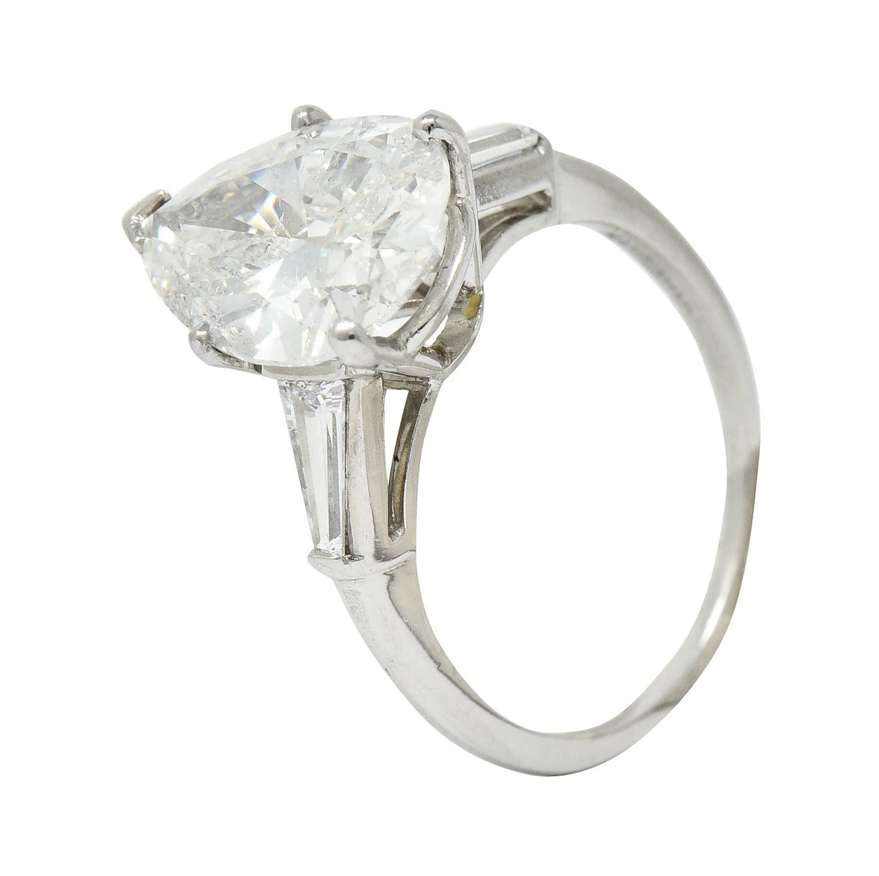 1950's Mid-Century 4.39 CTW Pear Cut Diamond Platinum Engagement Ring GIA