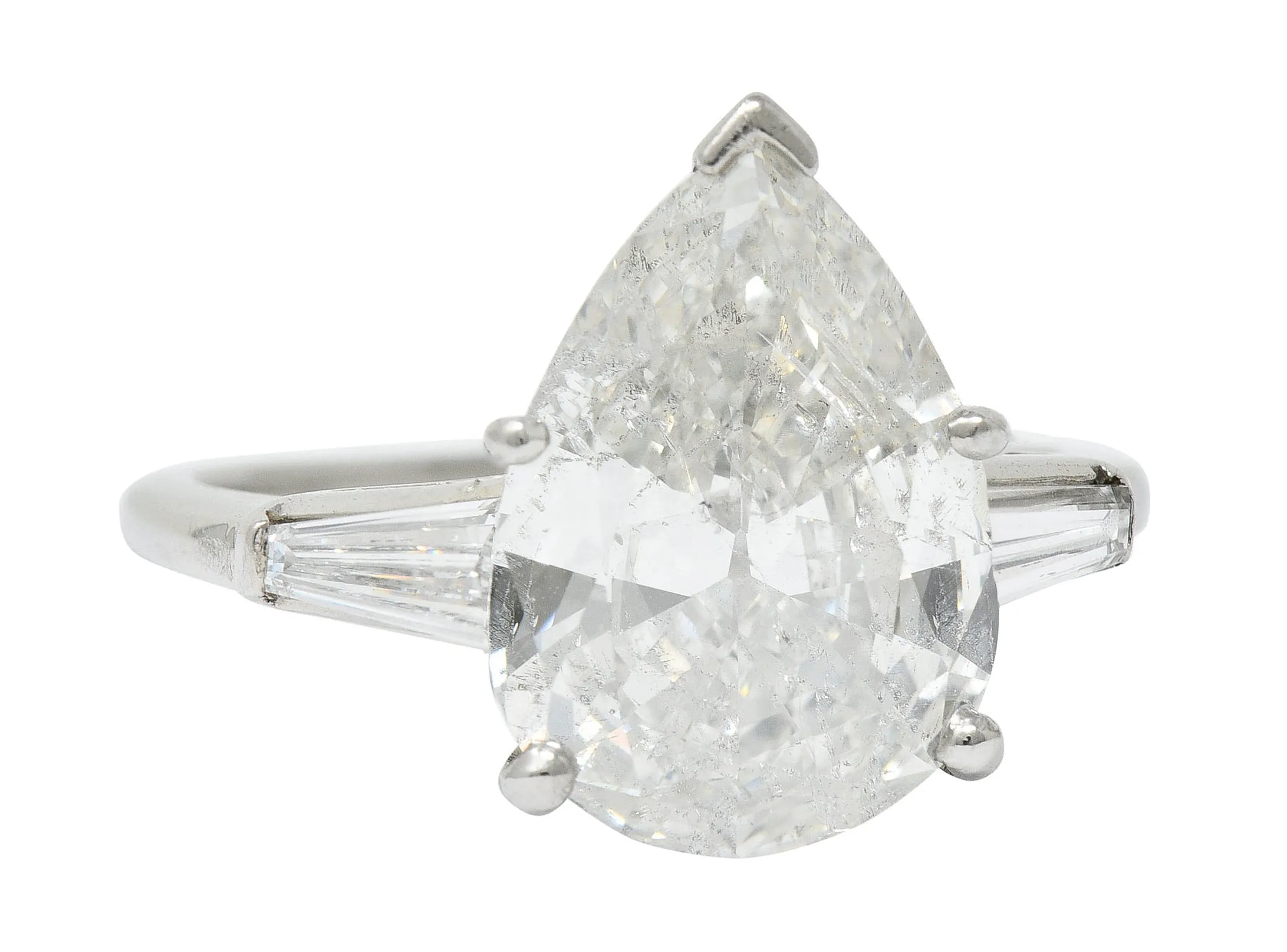 1950's Mid-Century 4.39 CTW Pear Cut Diamond Platinum Engagement Ring GIA
