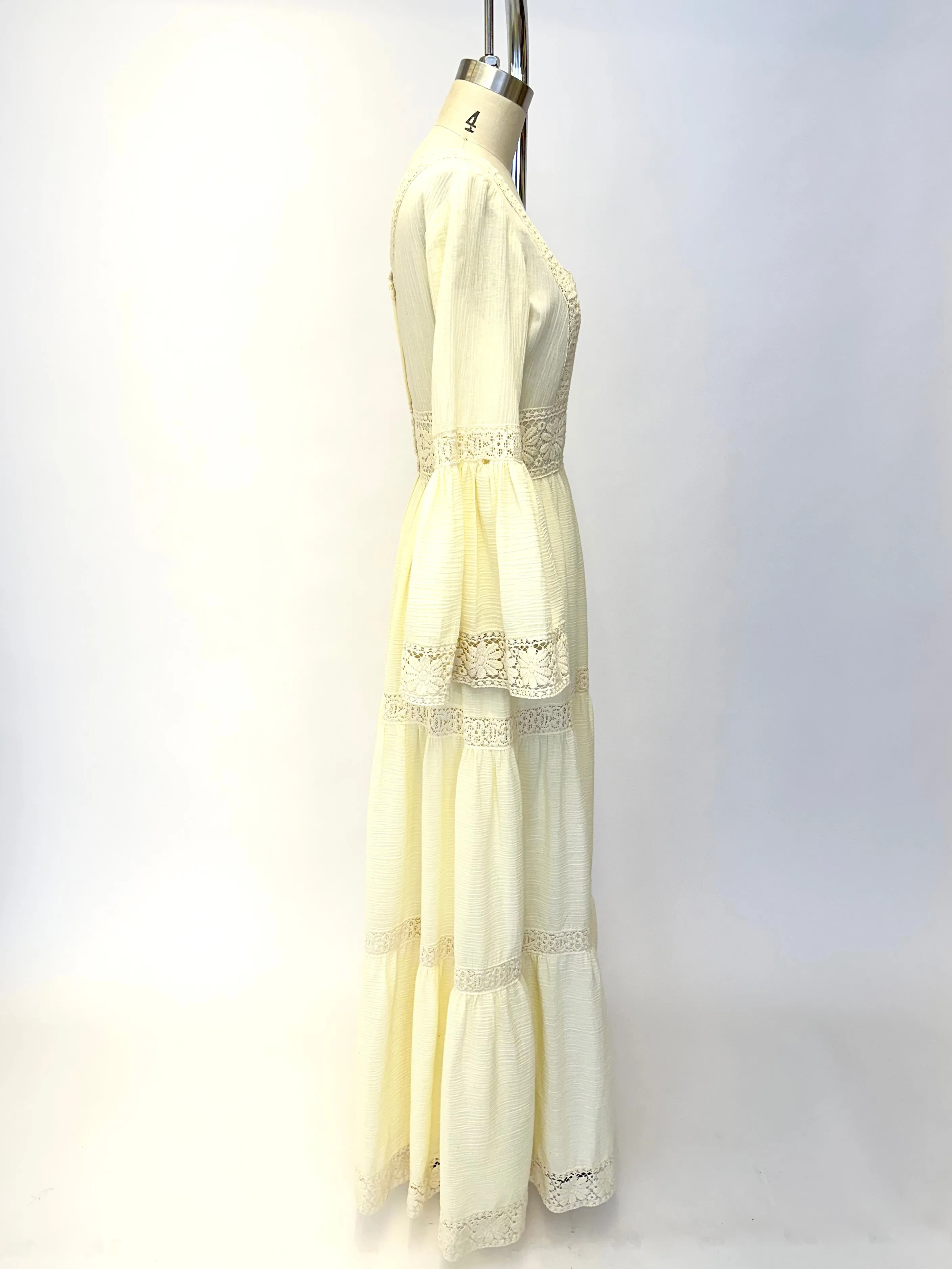 1970s Victor Costa Gauze Lace Dress