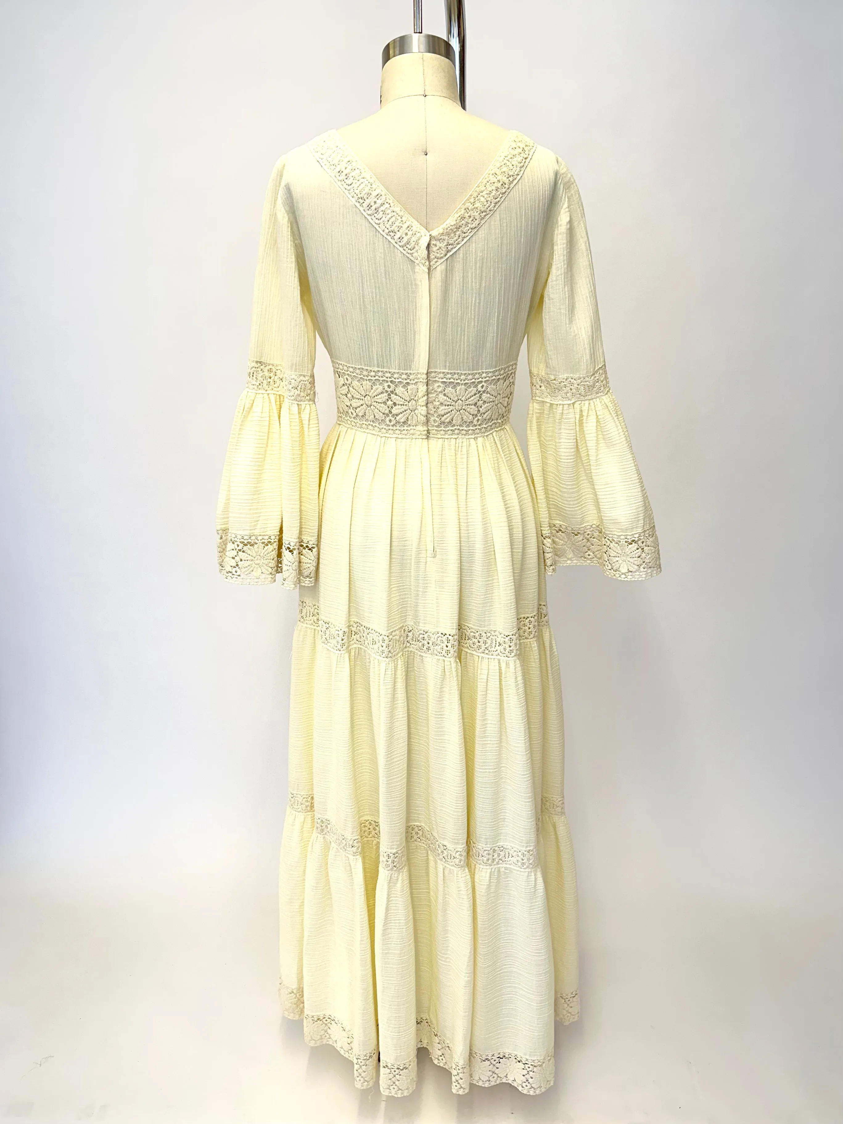 1970s Victor Costa Gauze Lace Dress