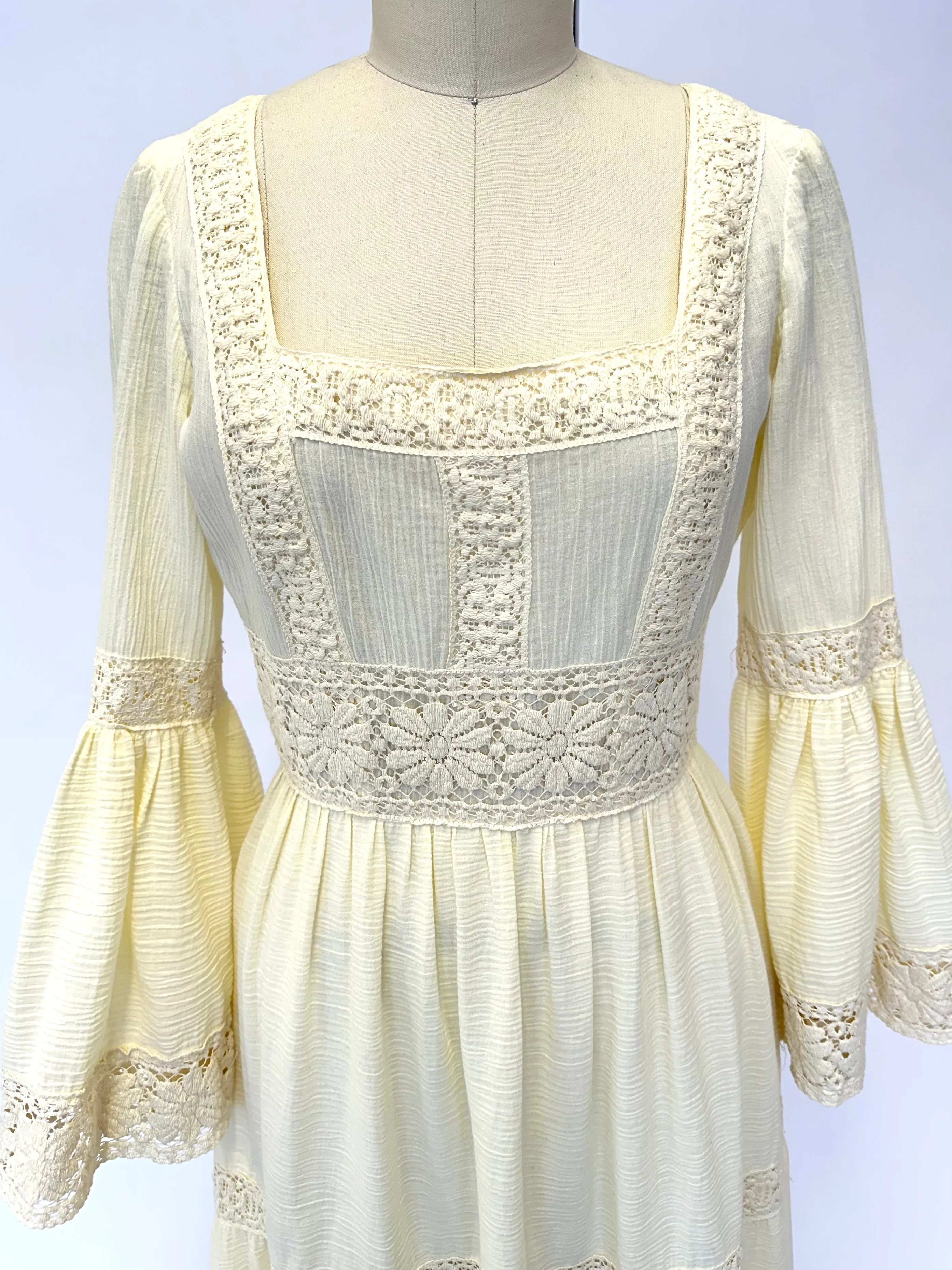 1970s Victor Costa Gauze Lace Dress
