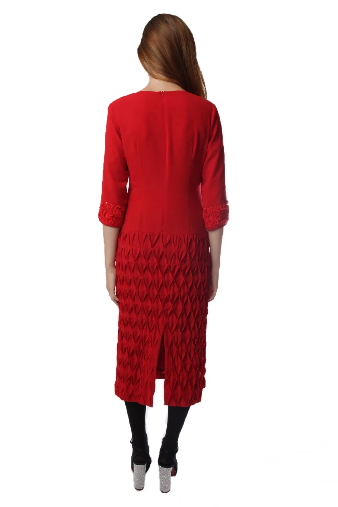 3D Pleated Dress Style (Red) Style #A11