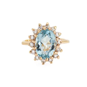 4.50ct Aquamarine Diamond Ring Vintage Sz 5.25 Princess Small Cocktail Jewelry