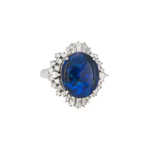 4.58ct Natural Black Opal Ring Diamond Estate Platinum Sz 7.5 Mixed Cuts