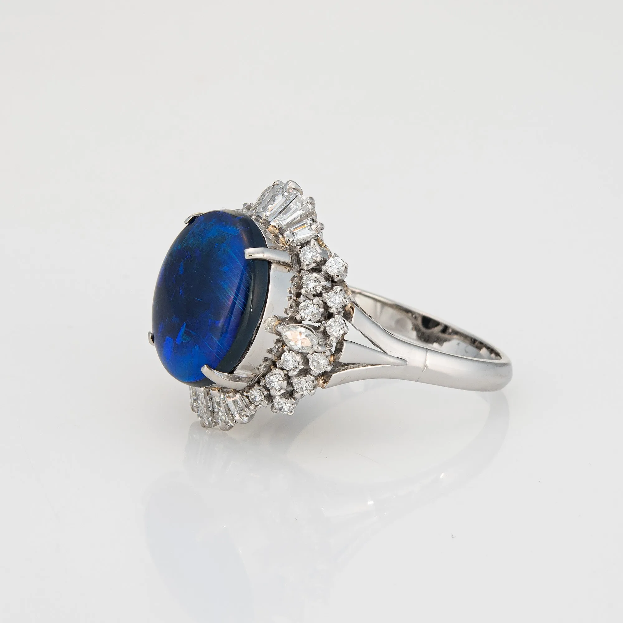 4.58ct Natural Black Opal Ring Diamond Estate Platinum Sz 7.5 Mixed Cuts