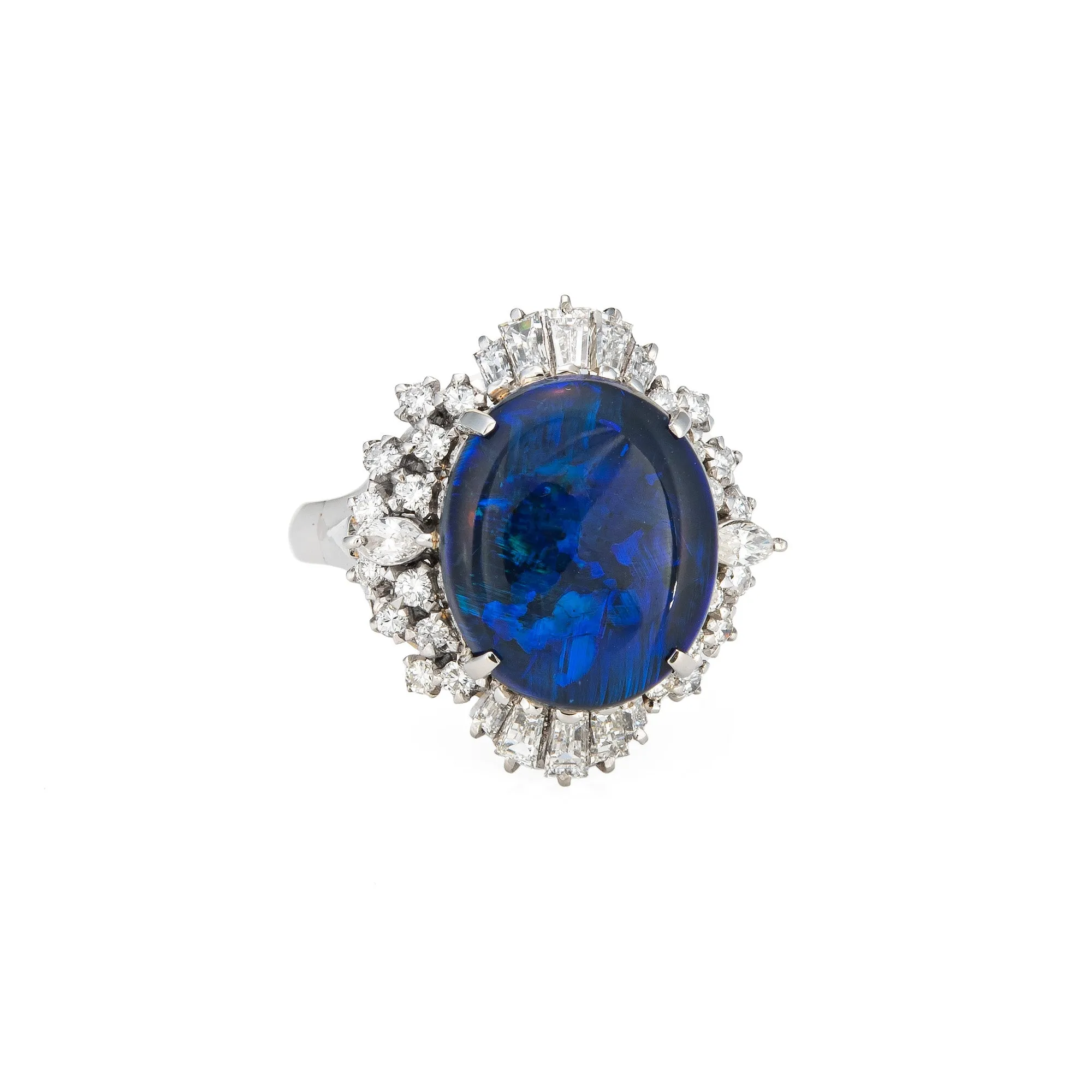 4.58ct Natural Black Opal Ring Diamond Estate Platinum Sz 7.5 Mixed Cuts