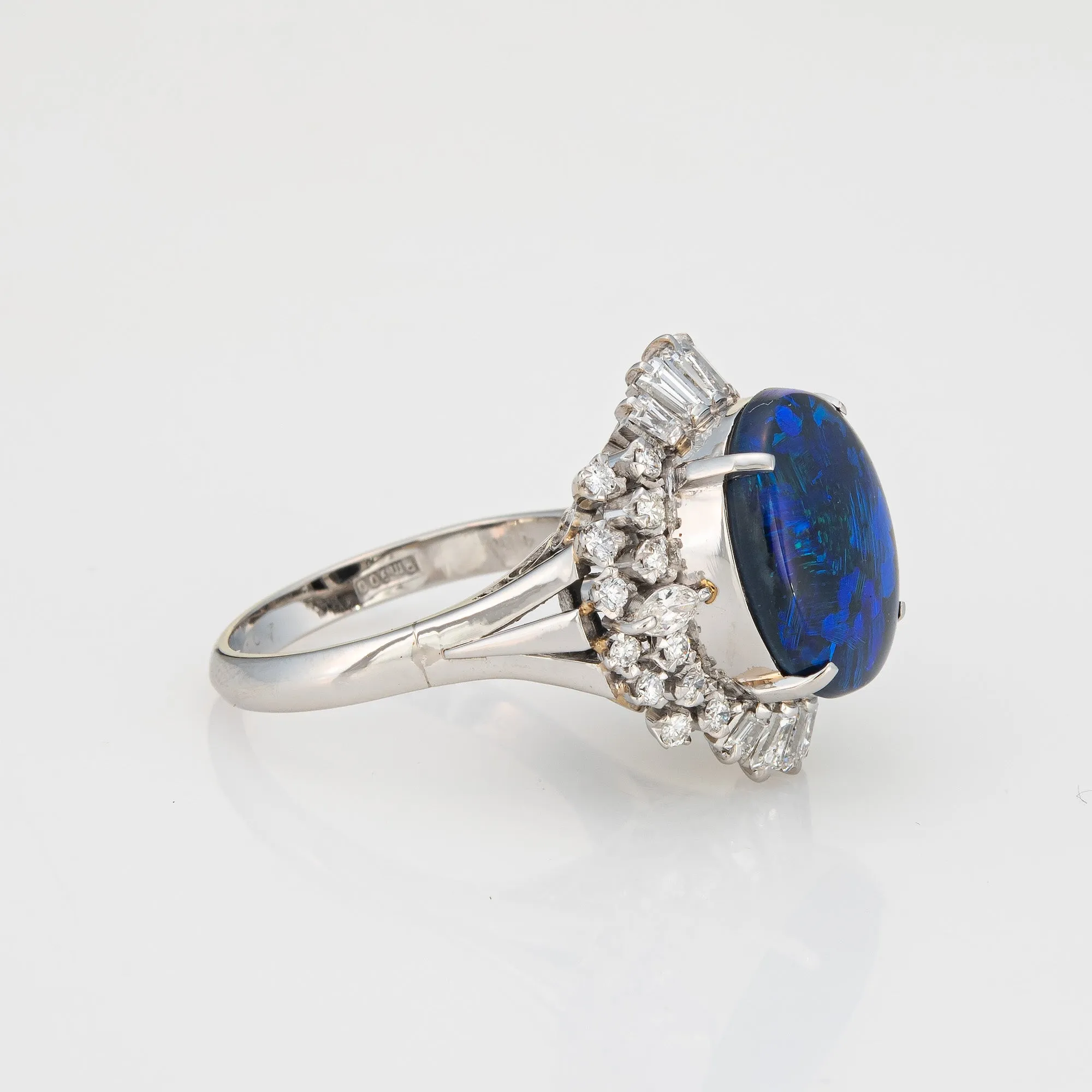 4.58ct Natural Black Opal Ring Diamond Estate Platinum Sz 7.5 Mixed Cuts