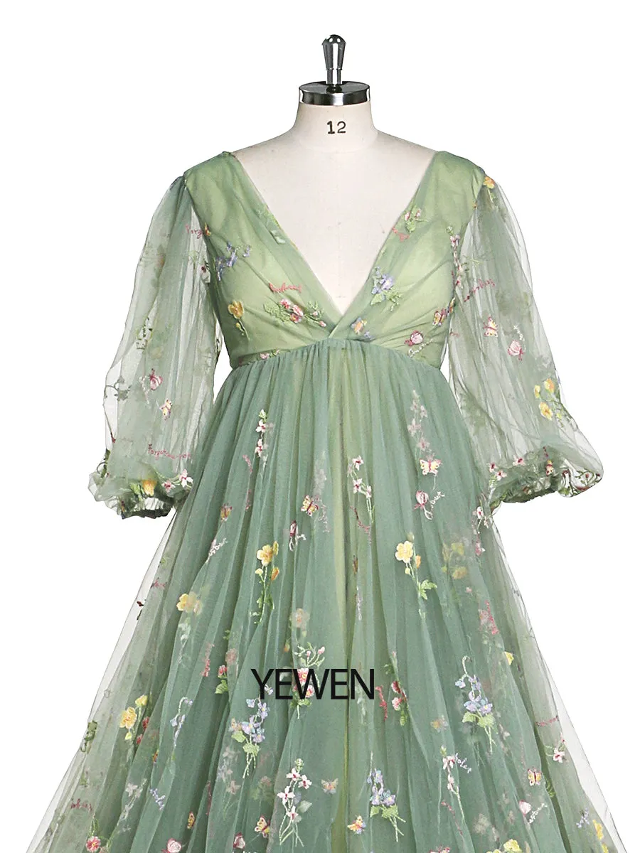 60cm Train Embroidery Tulle Maternity Dress High Waist Ladies Beach Dress YEWEN YW220324-1