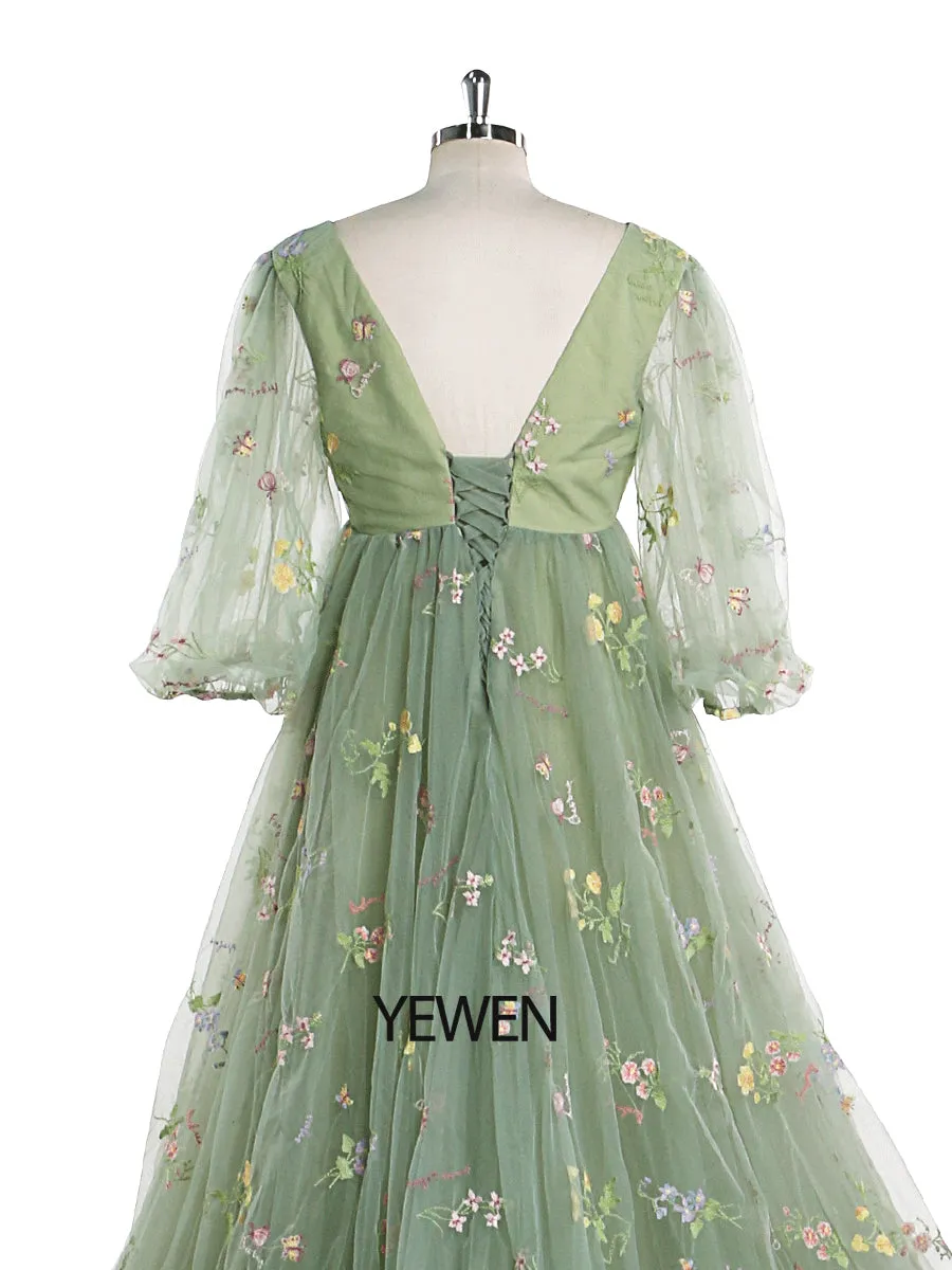 60cm Train Embroidery Tulle Maternity Dress High Waist Ladies Beach Dress YEWEN YW220324-1