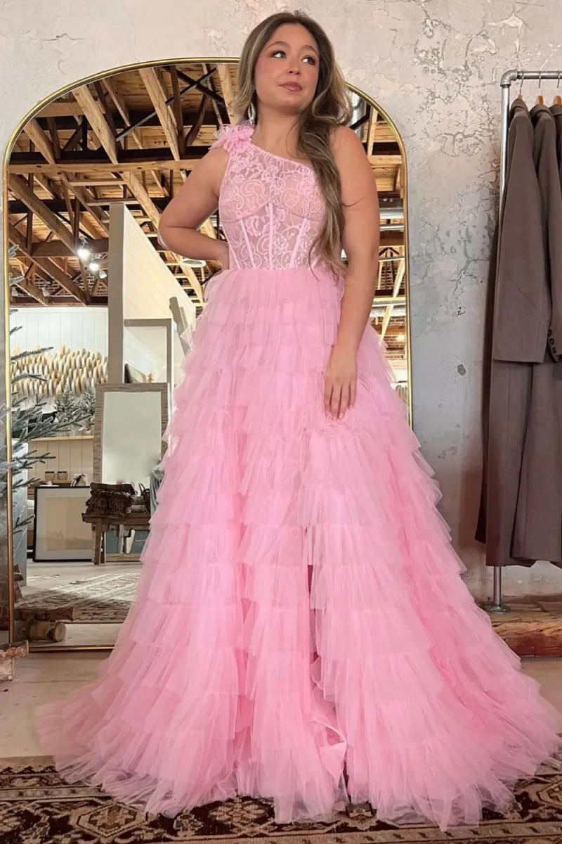 A-line One Shoulder Tie Long Prom Dresses