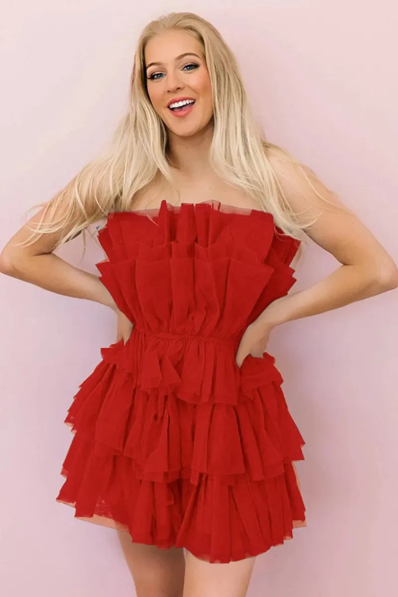 A-line Strapless Short Homecoming Dresses