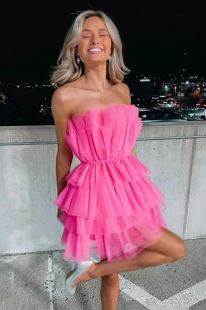 A-line Strapless Short Homecoming Dresses