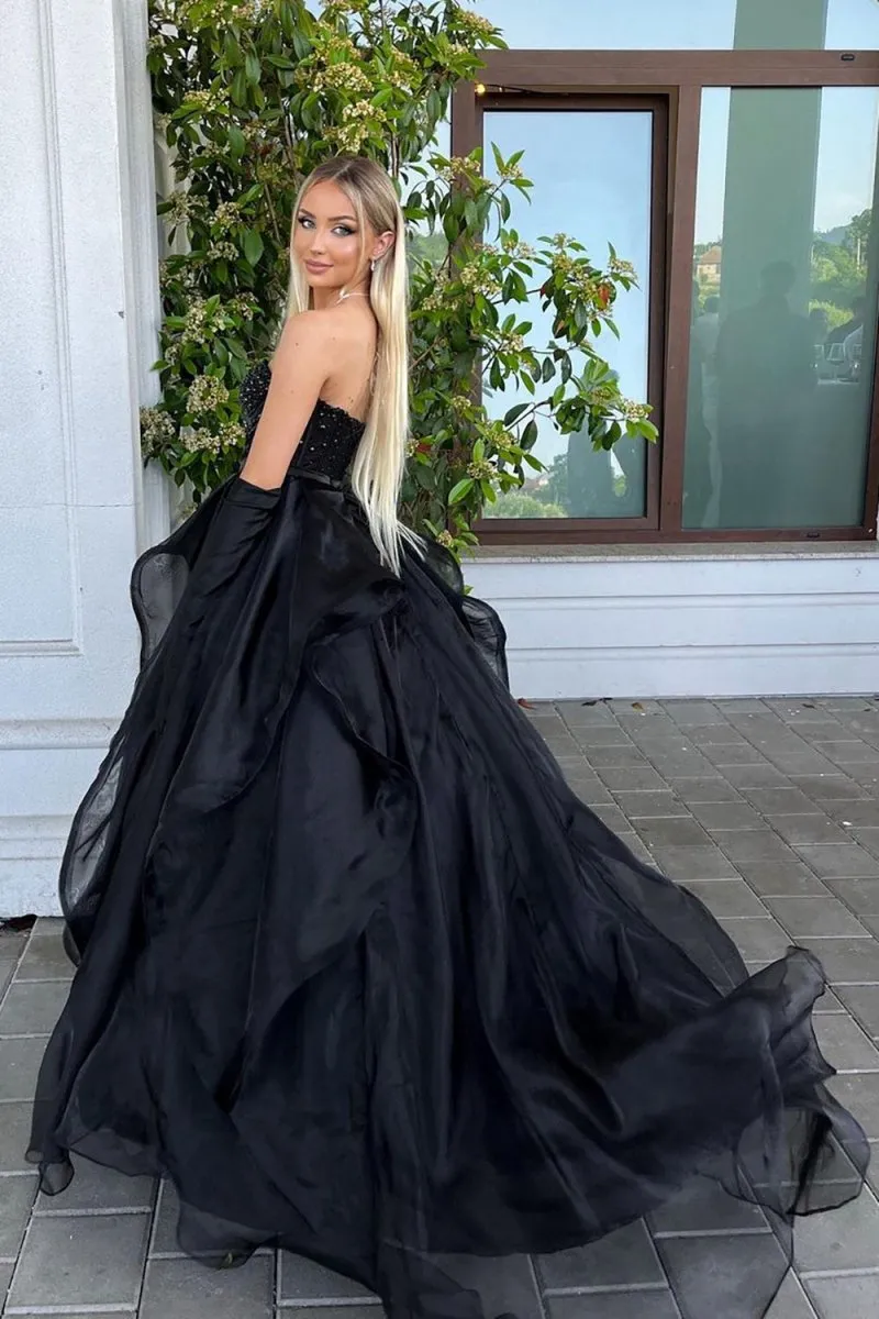 A-line Sweetheart Long Prom Dresses with Beading