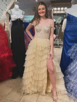 A-line Sweetheart Tulle Prom Dresses with Appliques
