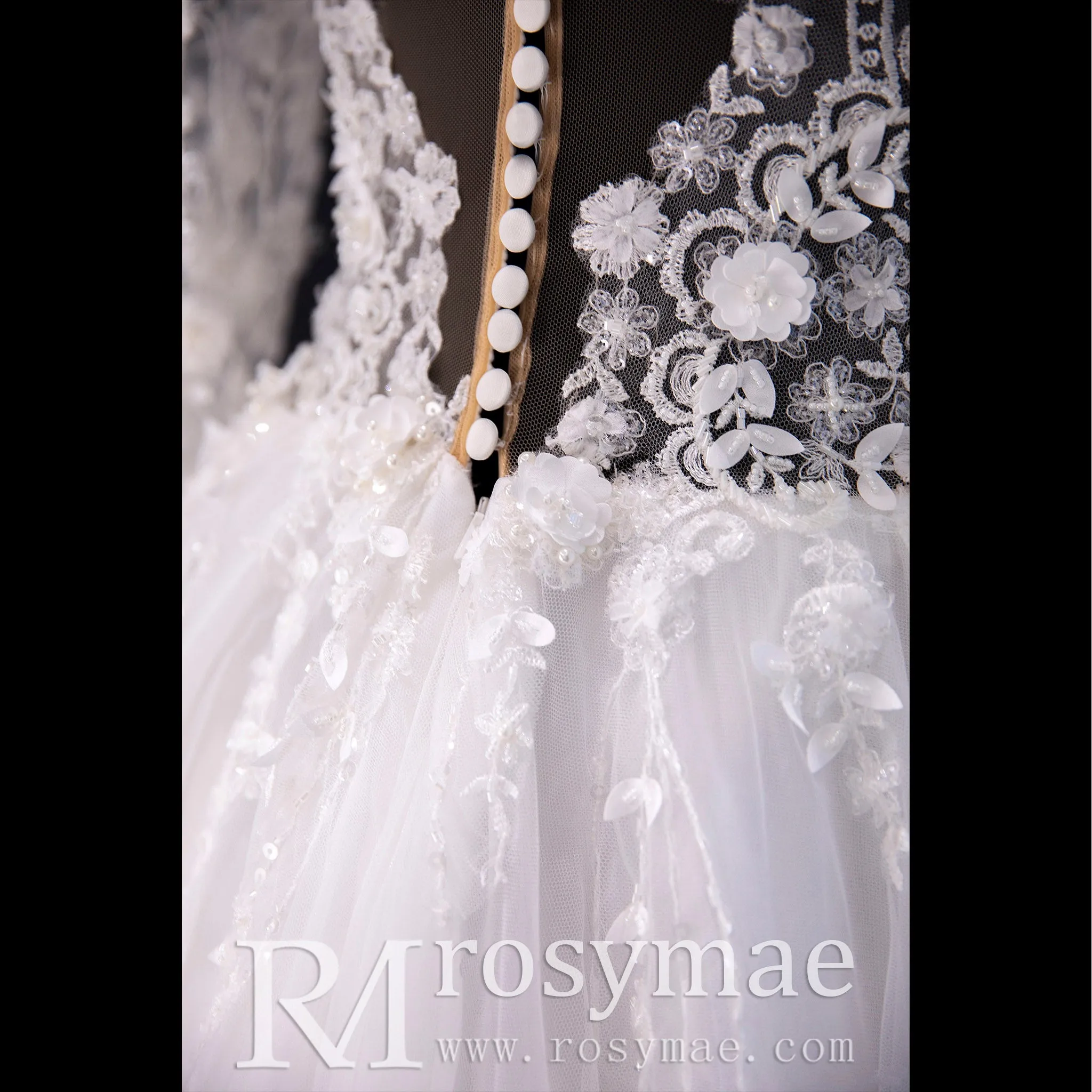 A-line Tulle Wedding Dress Bridal Gowns with Long Sheer Sleeves
