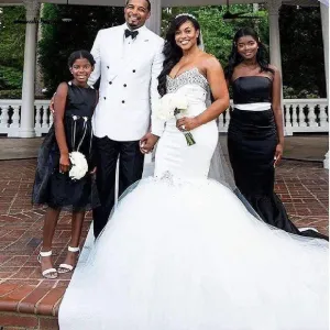 African Long Train Mermaid Wedding Gowns Bridal Dresses Off Shoulder