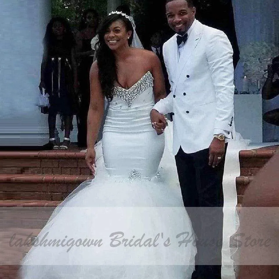 African Long Train Mermaid Wedding Gowns Bridal Dresses Off Shoulder