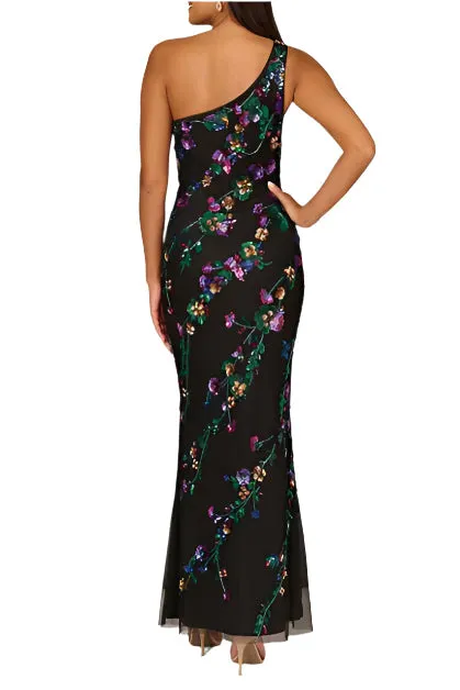 Aidan Mattox Beaded Mesh One Shoulder Sleeveless Mermaid Gown