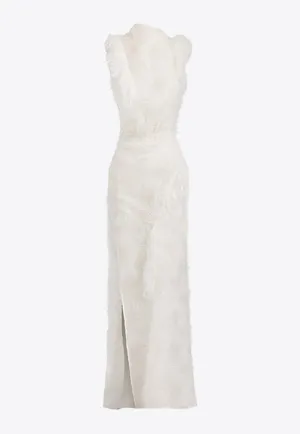 Alabaster Feather Midi Dress