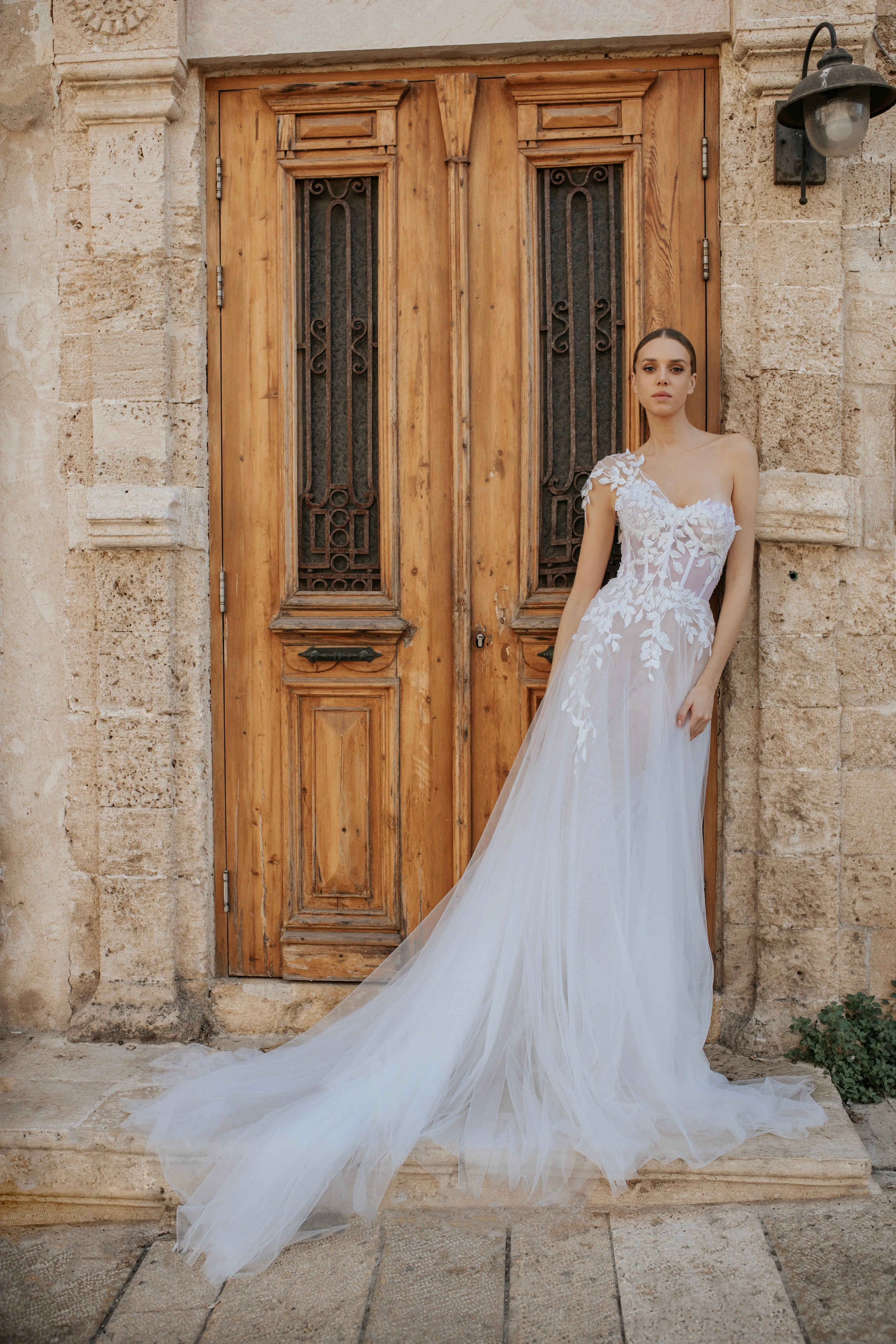 Andorra Asymmetrical Vine Embroidered Bridal Dream Dress