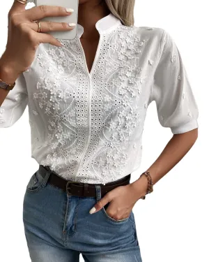 Angetrude® | Women'S Lace Blouse With High Neckline And V-Neck