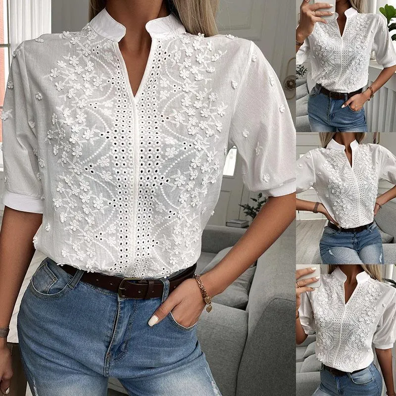 Angetrude® | Women'S Lace Blouse With High Neckline And V-Neck