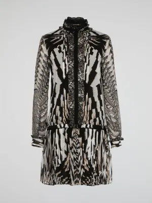 Animal Print Pleated Shirt Dress