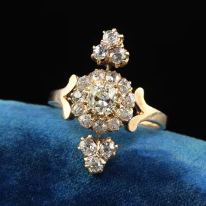 Antique Victorian 18K Yellow Gold Old Mine Cut Diamond Cluster Cocktail Ring