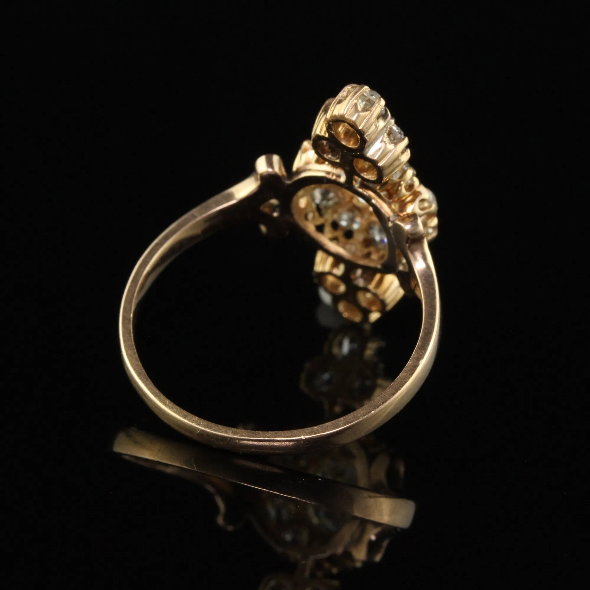 Antique Victorian 18K Yellow Gold Old Mine Cut Diamond Cluster Cocktail Ring