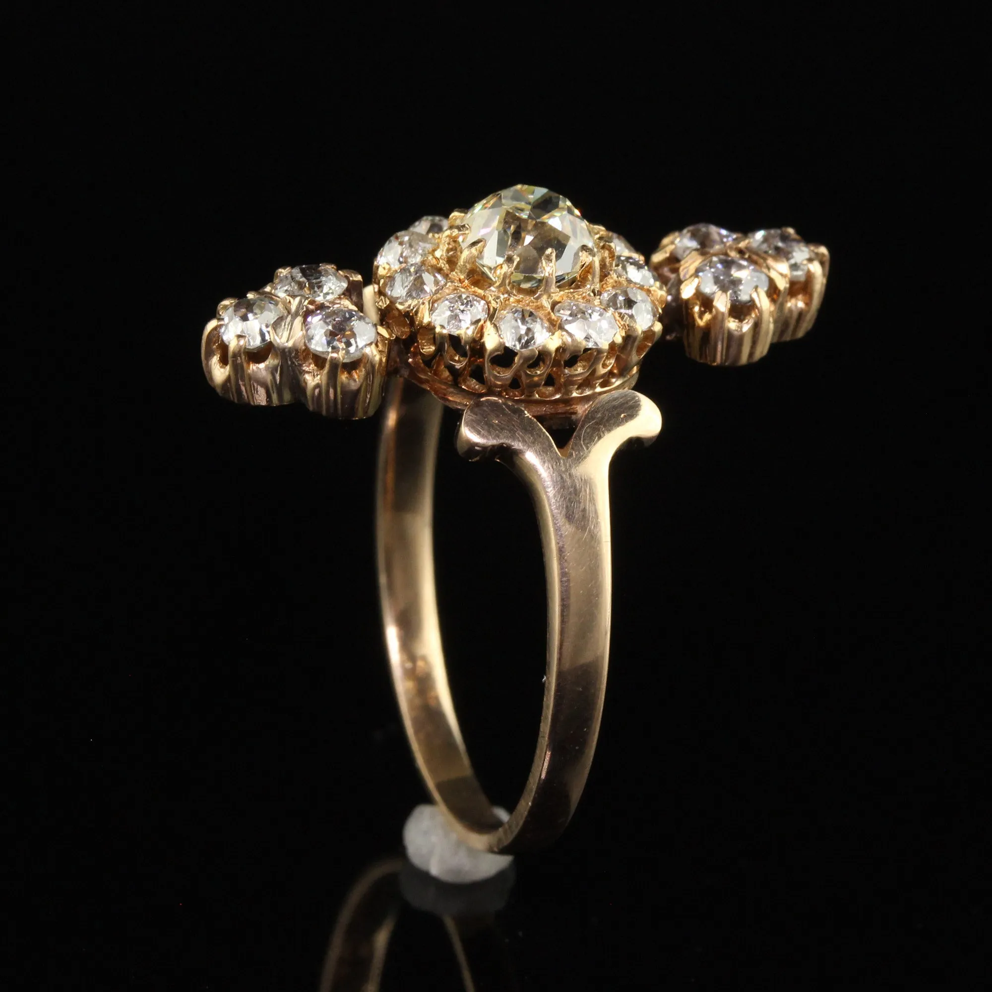 Antique Victorian 18K Yellow Gold Old Mine Cut Diamond Cluster Cocktail Ring