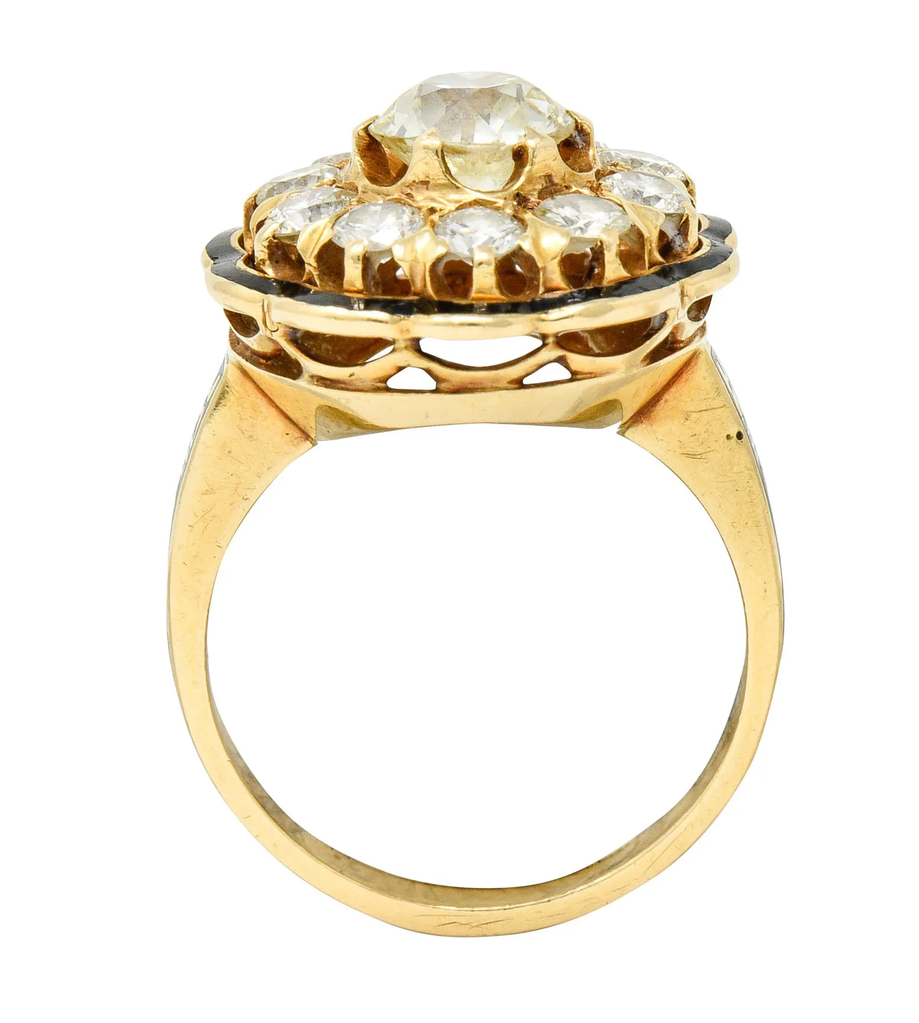 Art Deco Enamel 2.20 CTW Diamond 14 Karat Gold Cluster Ring
