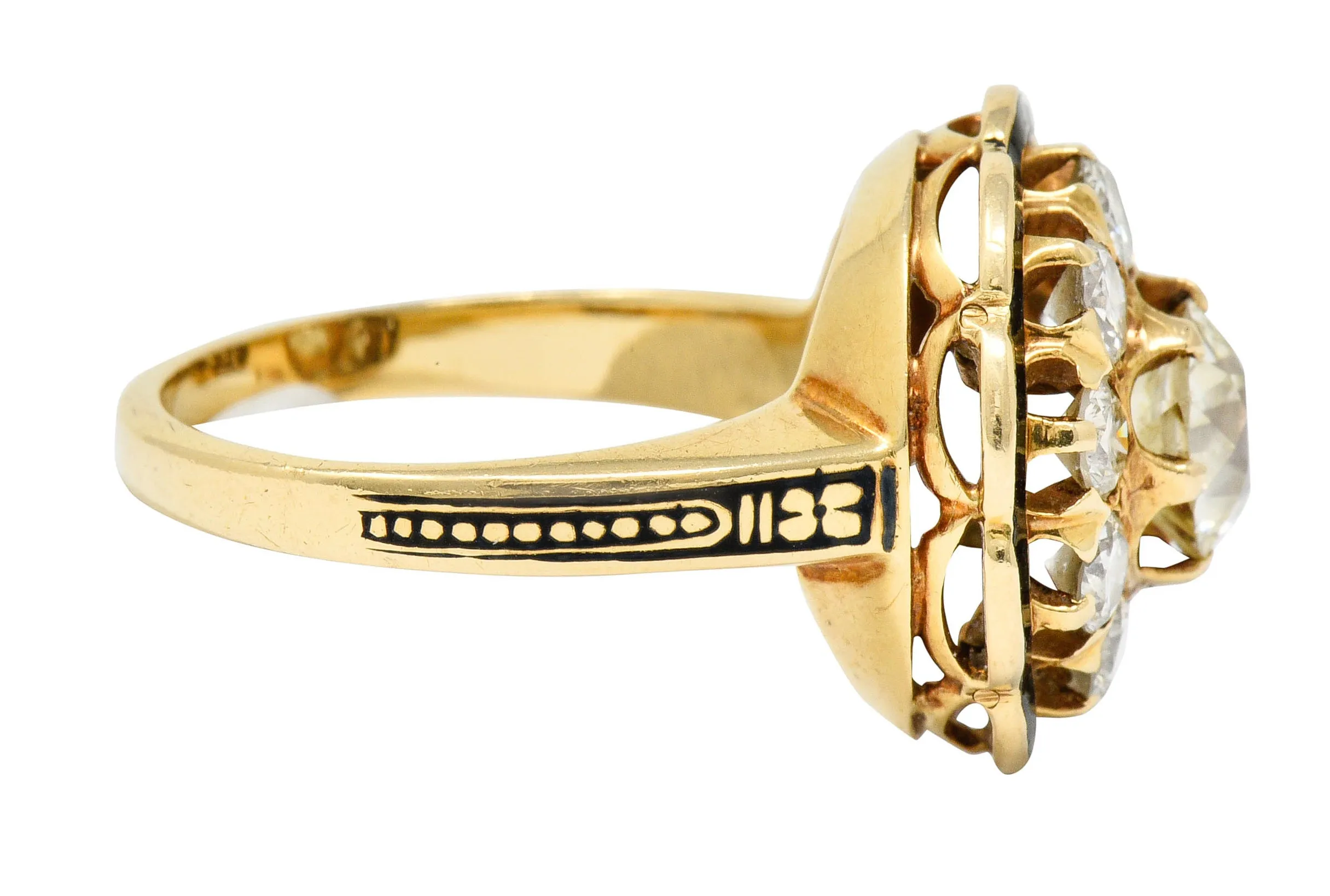 Art Deco Enamel 2.20 CTW Diamond 14 Karat Gold Cluster Ring