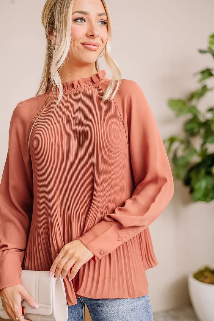 As You Were Pleated Top | Terra Cotta
