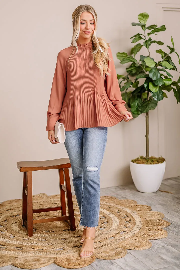 As You Were Pleated Top | Terra Cotta