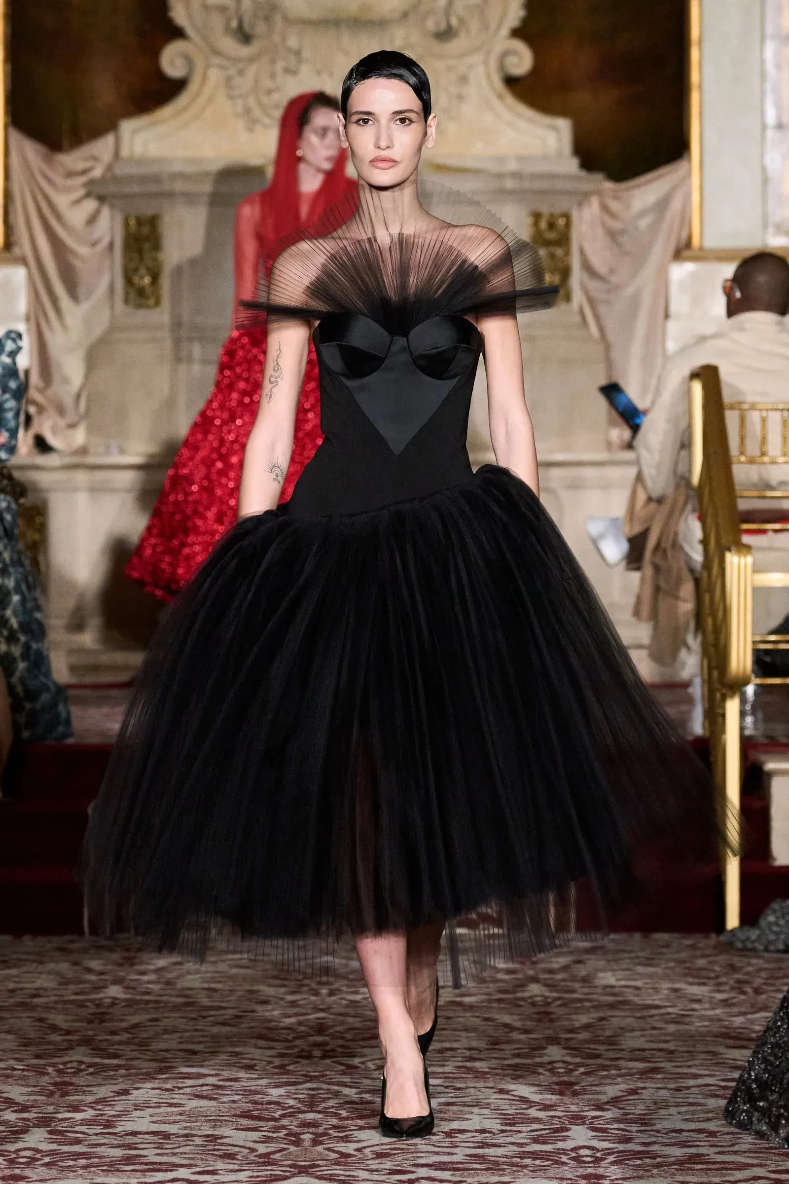 Asymmetric Drop Waist Pleated Tulle Dress