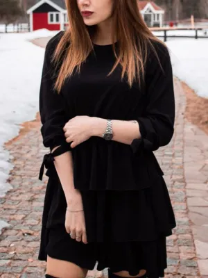 Autumn and Winter Women's Skirt Black Sexy Halter Ruffled Dress