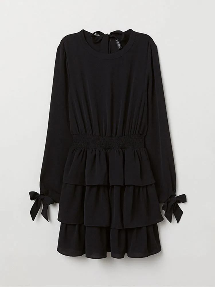 Autumn and Winter Women's Skirt Black Sexy Halter Ruffled Dress